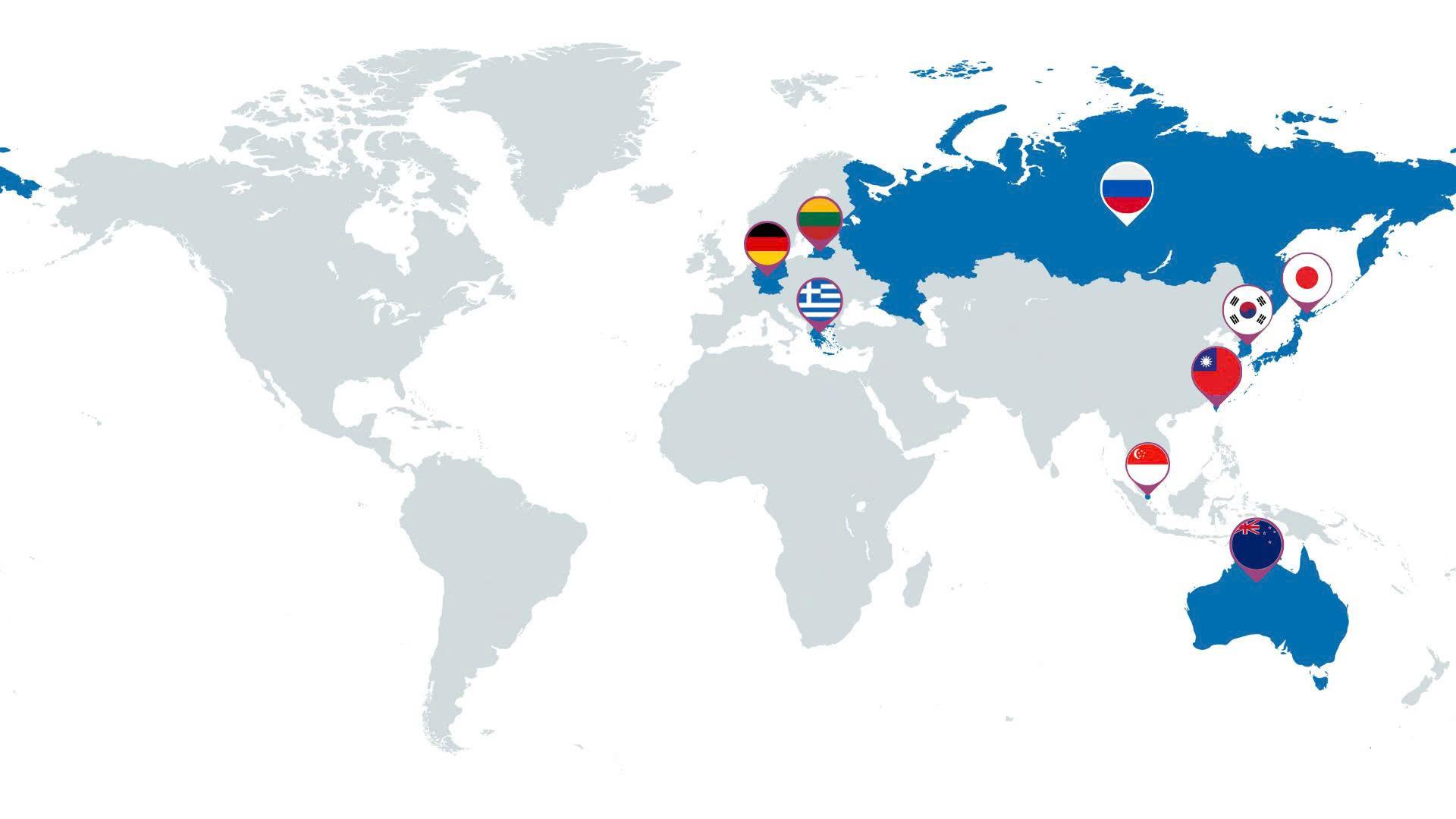 Bản đồ đối tác toàn cầu với các cờ quốc gia được đánh dấu
